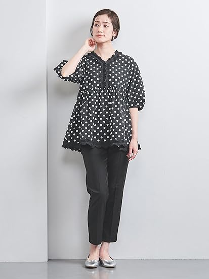 一度着用のみ　ユナイテッドアローズ タックフリルVネックハーフスリーブブラウス UNITED ARROWS ブラウス シャツ タック フリルVネック ハーフ